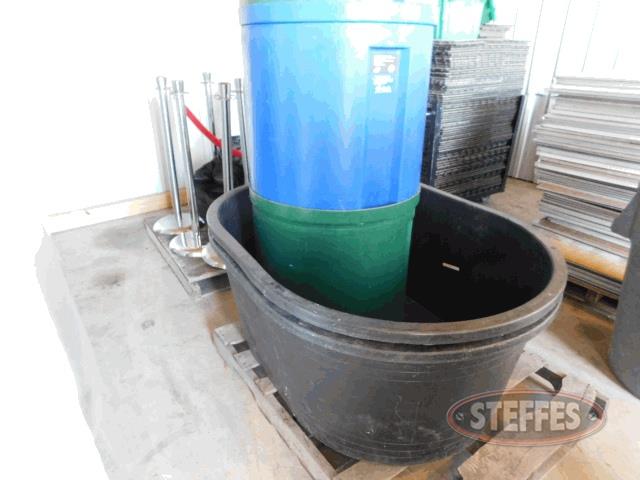 (3) plastic keg coolers, (2) plastic water tanks, 